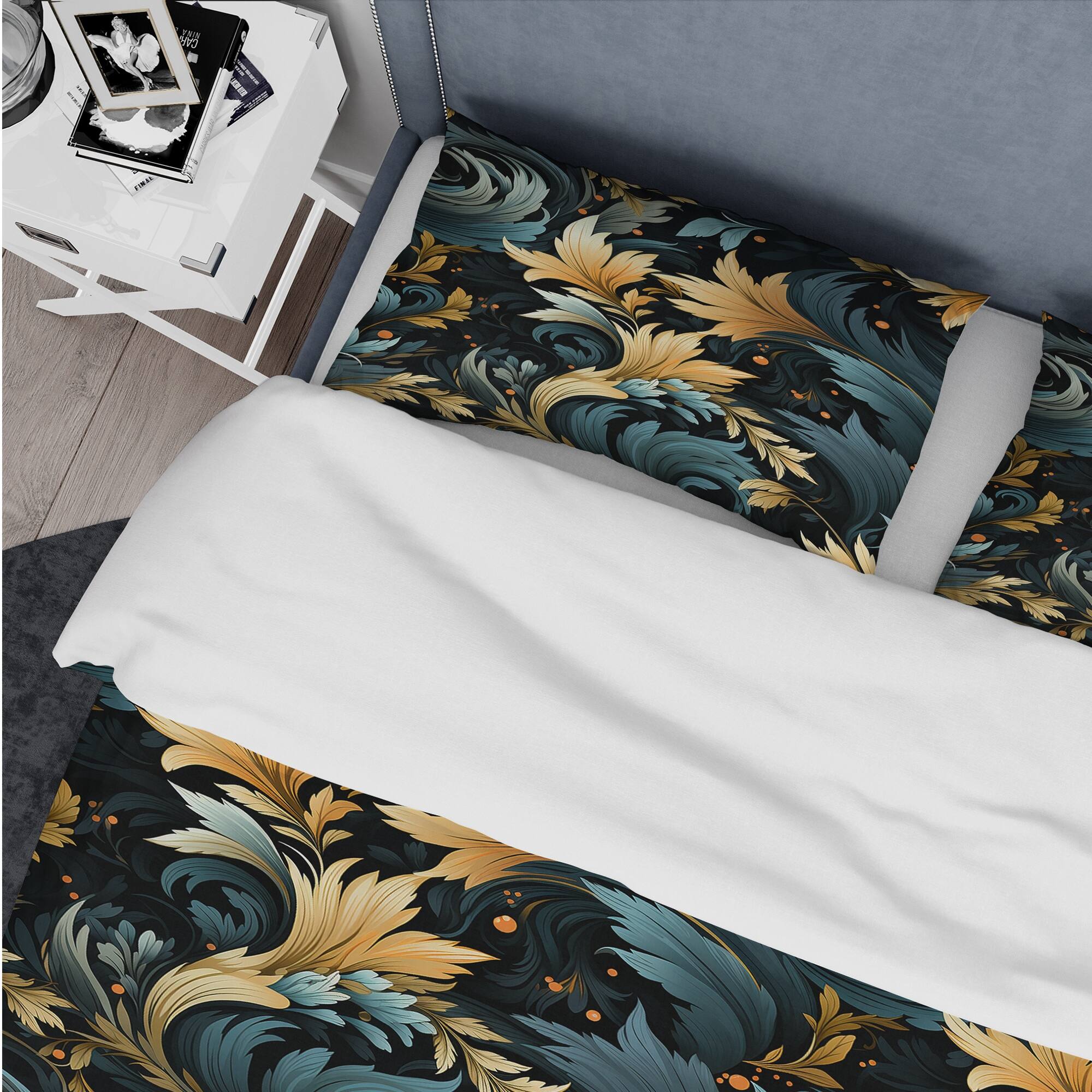 Designart "Black And Gold Damask Flower Blossoms II" Gold Damask